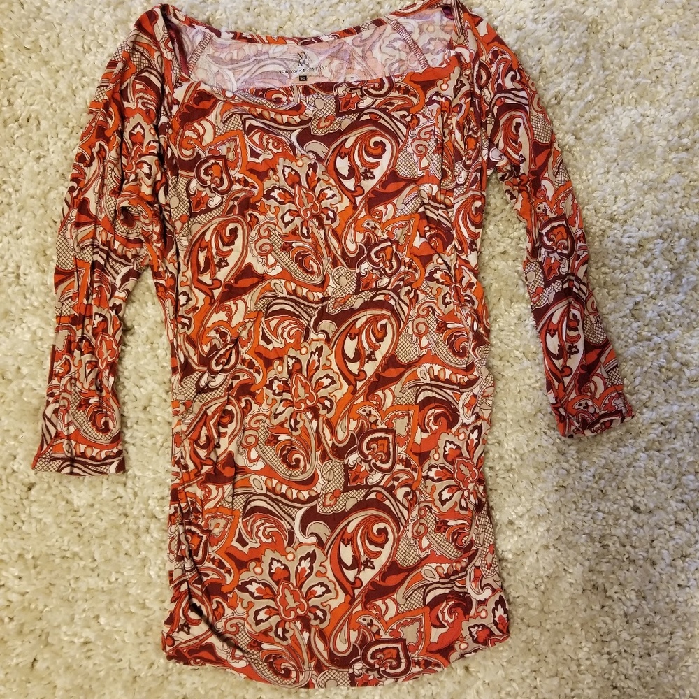 New York & Co 3/4 Sleeve Paisley Scoop Neck - XS